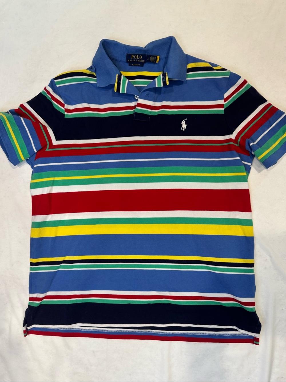Polo Ralph Lauren Mens L Classic Fit Multicolor Striped Polo Shirt Pony Preppy